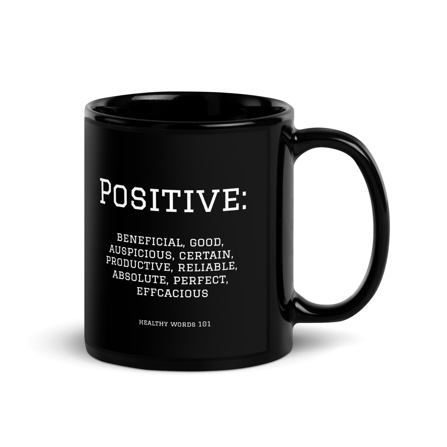 Healthy Words® "positive" Black Glossy Mug