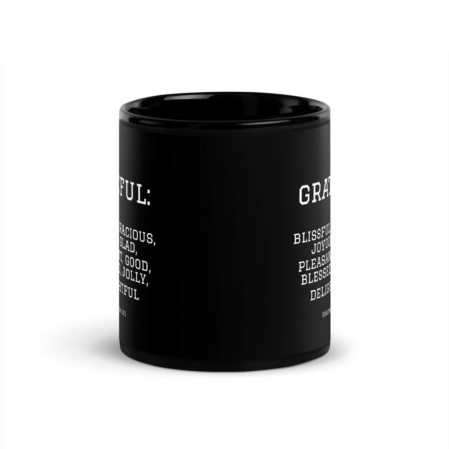 Healthy Words® "grateful" Black Glossy Mug